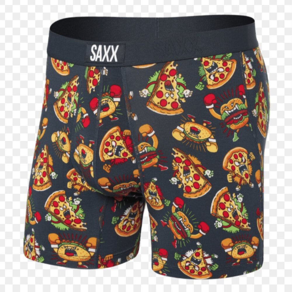 NWT - Saxx Vibe Boxer Brief - Food Fight print on Black - Size Small